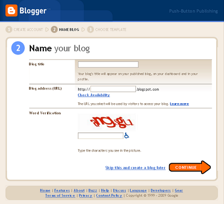 Create your very first website on blogger.com