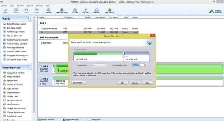 how to create a new partition with AOMEI Partition Assistant tool